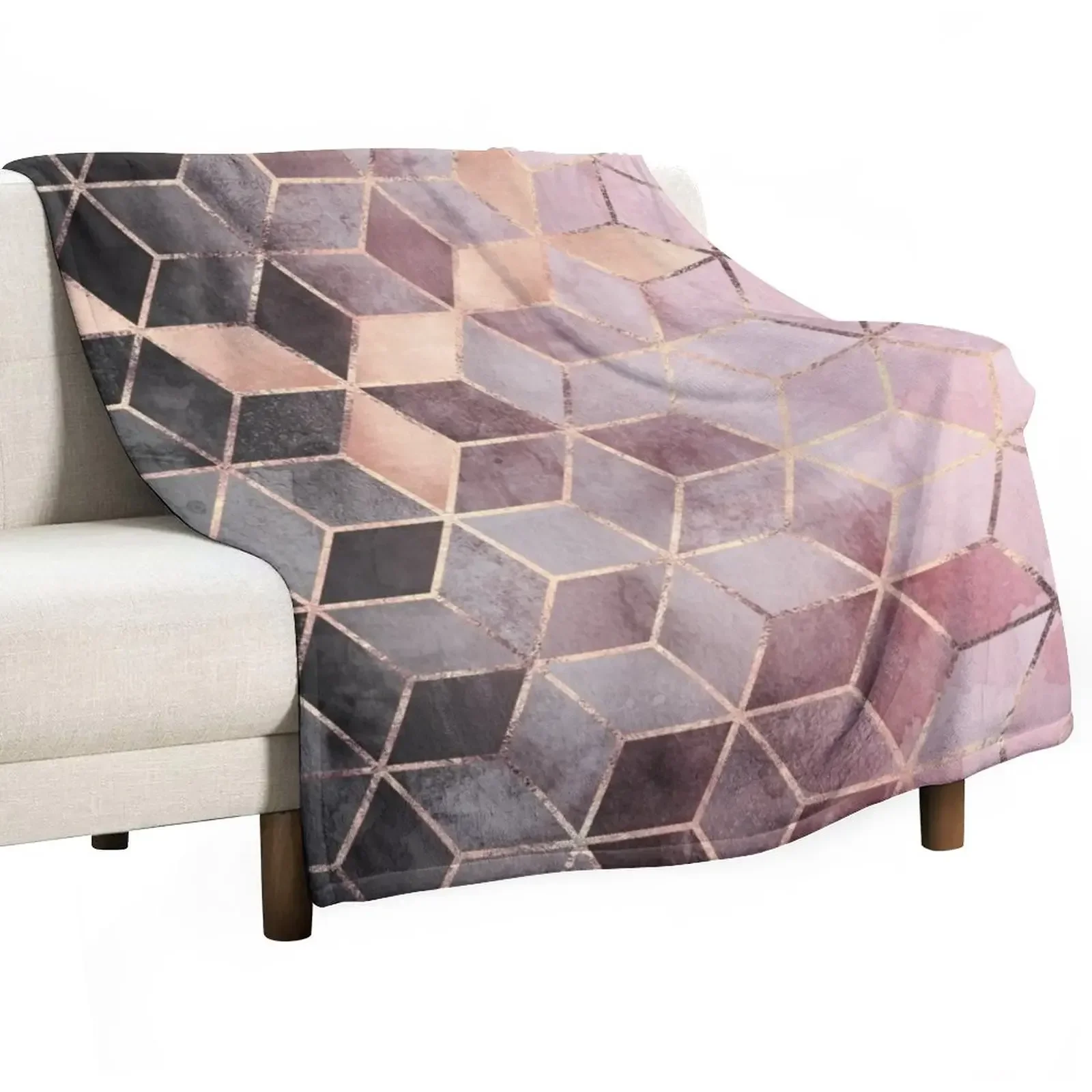 

Pink And Grey Gradient Cubes Throw Blanket Shaggy Flannel Fabric Blankets