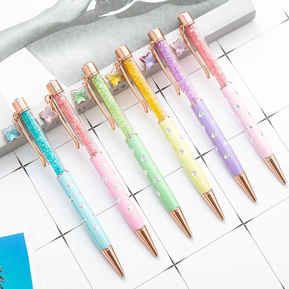 1PC Glitter Cute Ballpoint Pens Sparkly Rose Gold Click Ball Pens Metal  Retractable Pen Stationery Students School Office Supply - AliExpress