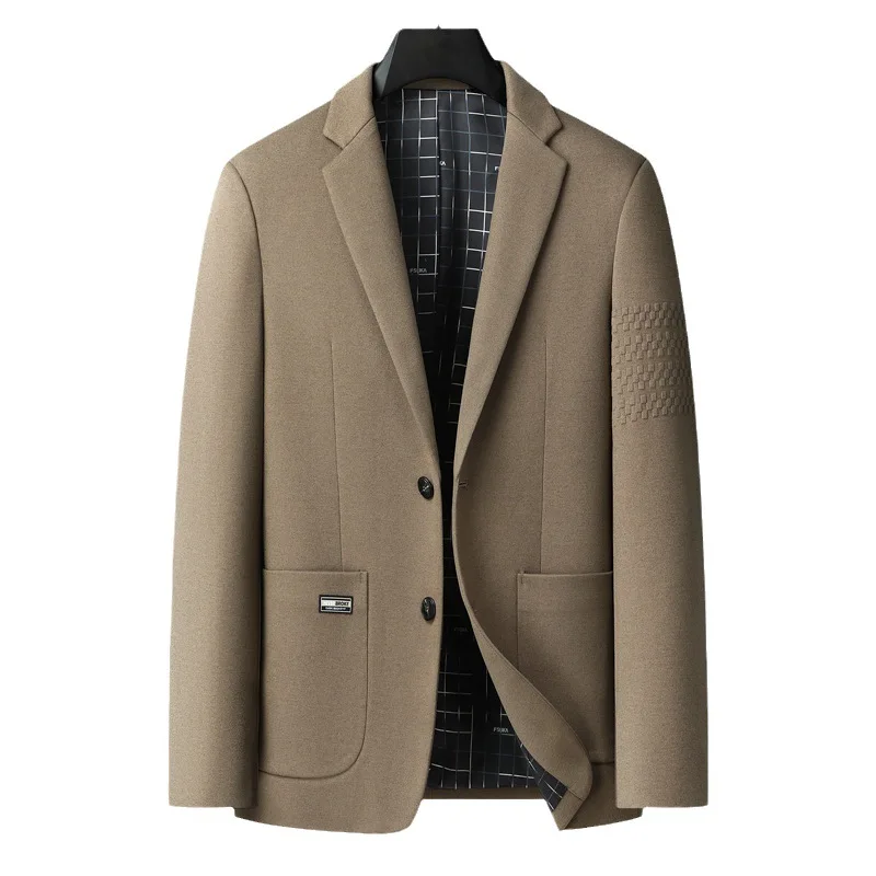 New Khaki Men Suit Jacket 2023 Autumn Winter High-end Double Button Black Beige Casual Fashion Business Office Male Blazer Coats