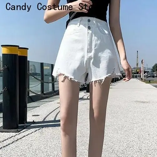 Fashion High Waist Korean Style Chic Cozy Vintage Comfortable Preppy Teens Zipper Flyshorts Women Solid Denim Summer