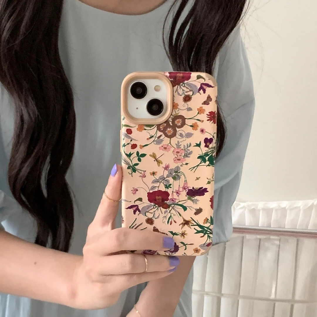 Vintage Flowers Leather Phone Case For iPhone