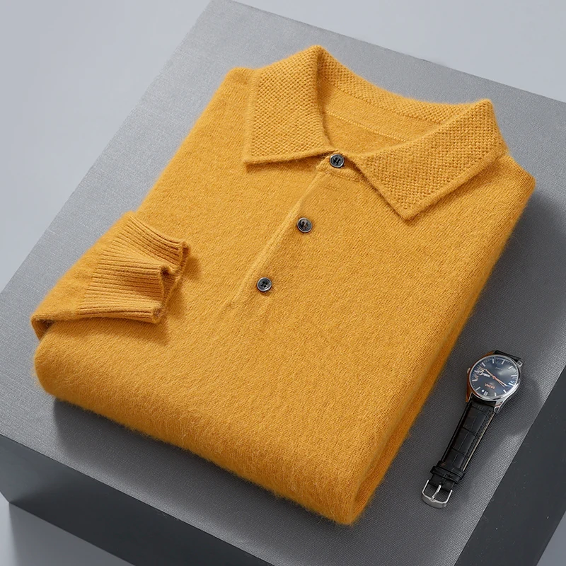 Men's Mink Cashmere Knitted Basic Sweater Polo Neck Casual Loose Large Size Long Sleeve 23 Winter Korean Version