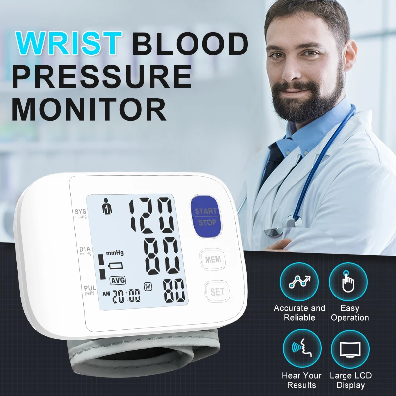 AiQUE Backlit Wrist Blood Pressure Monitor Tonometer Tensiometer Automatic Digital Pulsometer Sphygmomanometer Health Monitor