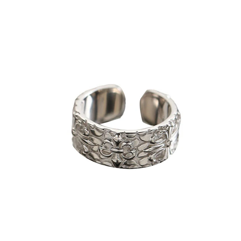 

Retro Silver Color Ring European and American Punk Hip Hop Open Ring Retro Flower Ring For Men Boy Jewelry Gifts Wholesale