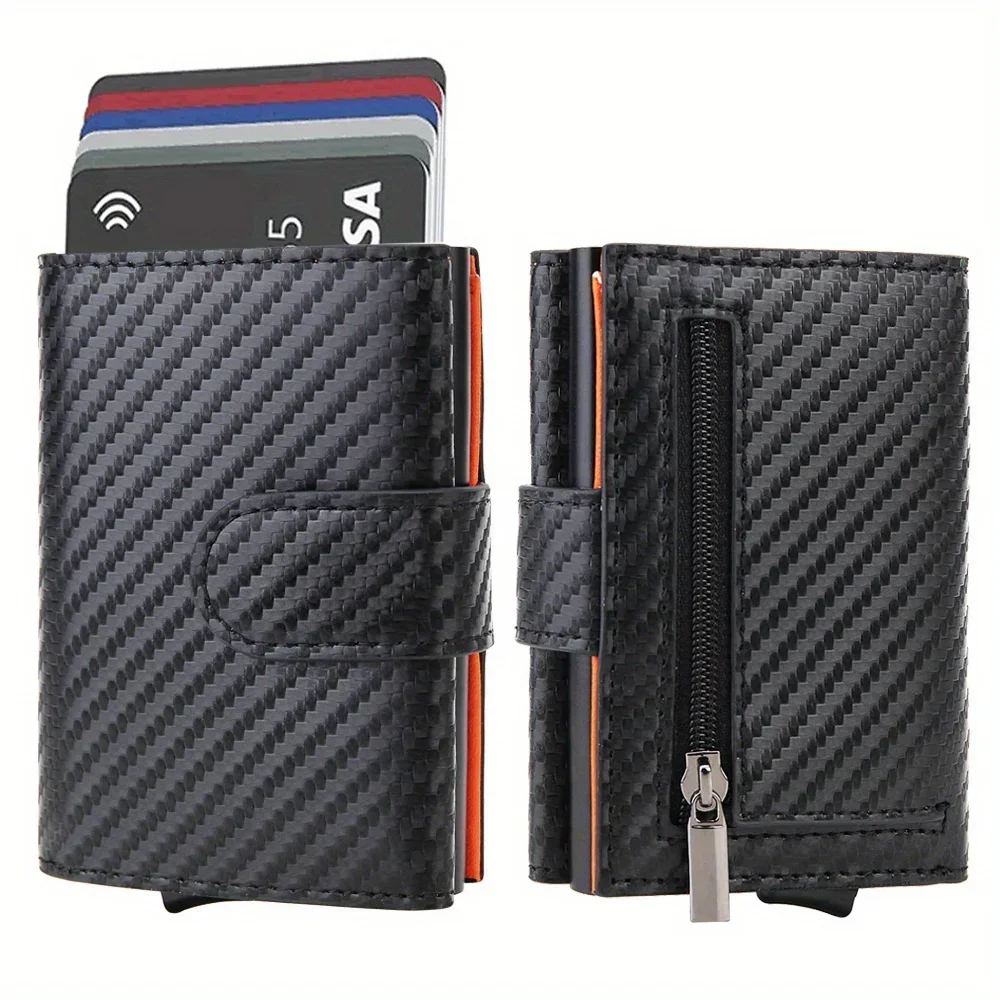 RFID Microfiber Leather Men's Trifold Slim Wallet with Card Holder and Coin Pocket