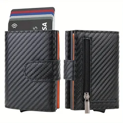 RFID Microfiber Leather Men's Trifold Slim Wallet with Card Holder and Coin Pocket (Carbon - Orange)