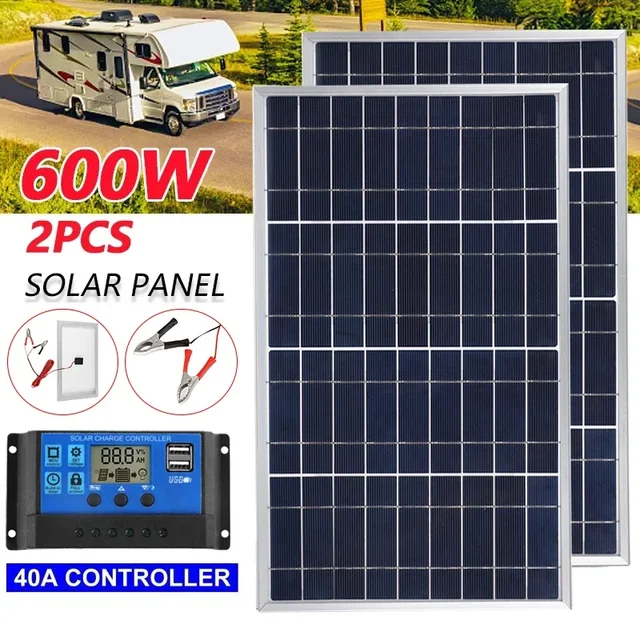 300W/600W Solar Panel Kit Complete 12V Polycrystalline USB Power Portable Outdoor Rechargeable Solar Cell Solar Generator 1