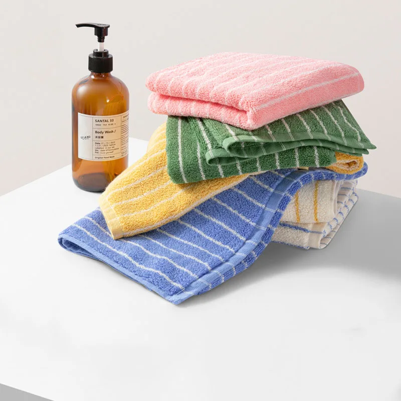 70x140cm Adult 2 Bath Towel 2 34x74cm Kids Hand Towel Cotton Super Absorbent Striped Blue Bathroom Towels Set Bath Towels Cotton Towel