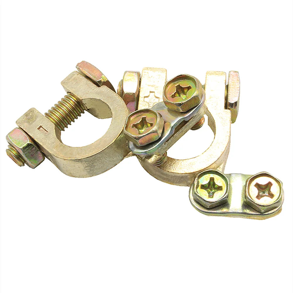 Car Battery Terminal 2pcs 5mm Positive 34mm Negative Gold Plated Universal Auto Metal Battery Terminals