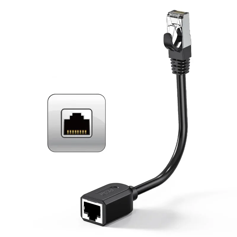 90-Degree Elbow CAT6 RJ45 Gigabit Network Extension Cable – Male to Female Shielded Extender