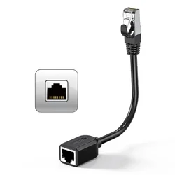 90 - Degree Elbow CAT6 RJ45 Gigabit Network Extension Cable - Male to Female Shielded Extender - 10cm (Straight)