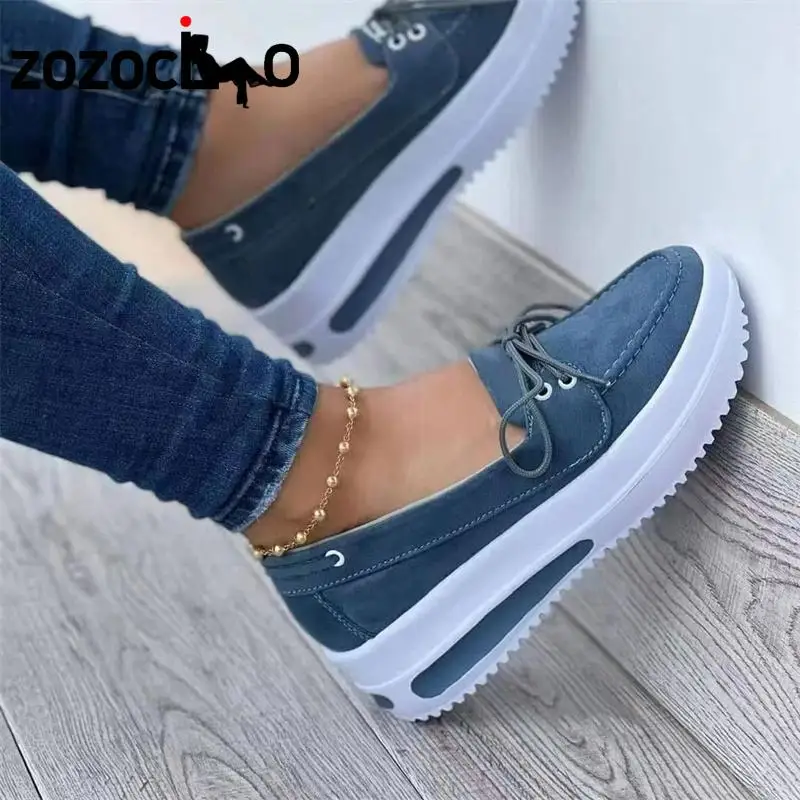 Zapatillas de deporte con cuña para Mujer, zapatos vulcanizados con cordones, calzado deportivo con plataforma, cómodos e informales, 2022 -