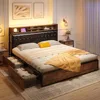Queen Bed Frame with 4 Storage Drawers and Upholstered Headboard Meal Bed Frame Queen Size Built in Charging Station,Noise Free 5