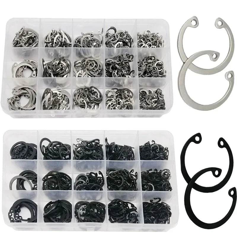 

535PCS C-clip Washer M8-M24 Stainless Steel Black Shaft Bearing Retaining Clip Snap Ring C Type Internal Circlip Washer