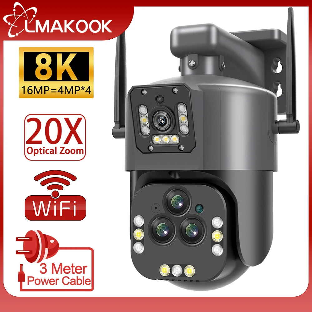 

IP-камера LMAKOOK, 8K, 16 МП, 4 объектива, Wi-Fi, PTZ