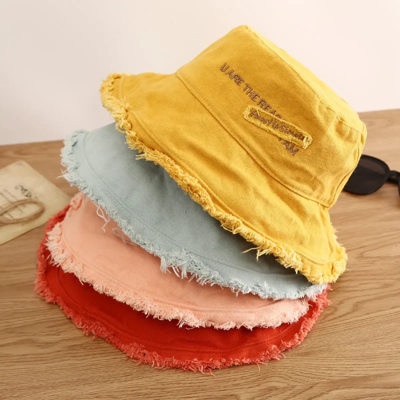 Men's Raw Fringed Bucket Hat Bob Summer Kpop Cloth Label