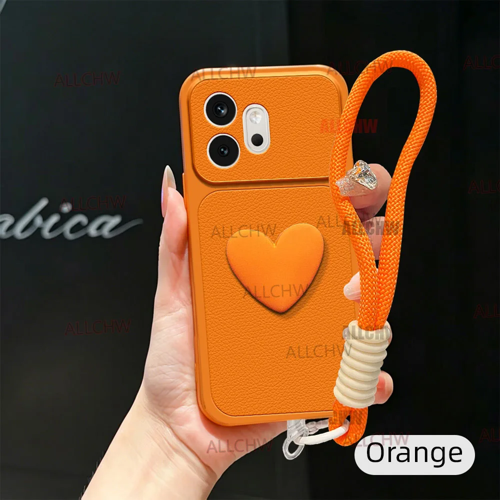 Luxury Leather Matte Love Heart Hand Strap Phone Case