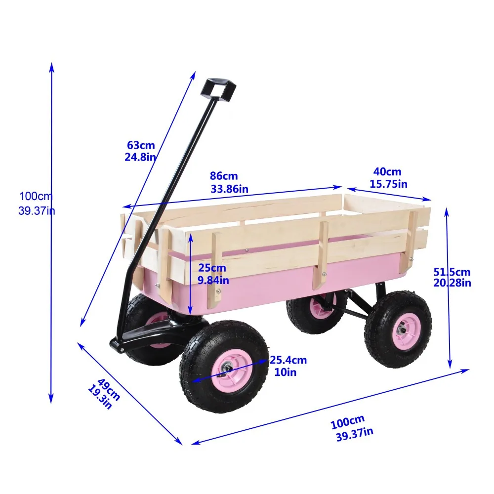 Outdoor Station Wagon All-terrain Pull Wooden Railing Pneumatic Tire Children's Garden Carts