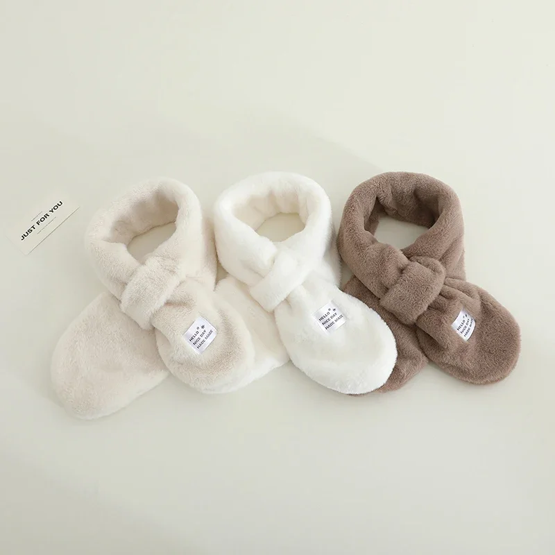 Warm Baby Plush Scarf Winter Fluffy Fur Warm Neckerchief for Kids Boy Girl Solid Color Collar Short Scarves