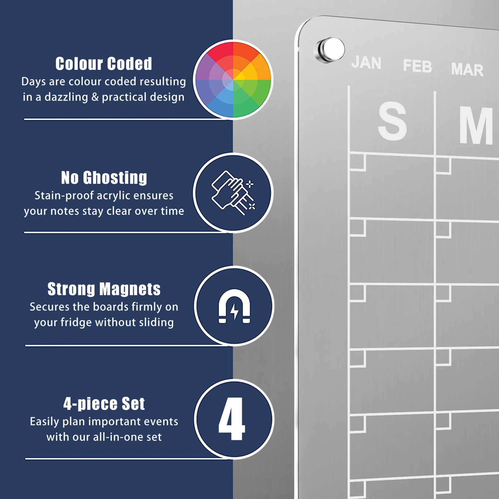 Calendrier Magnetique Frigo 2 Panneaux Acryliques RéUtilisables