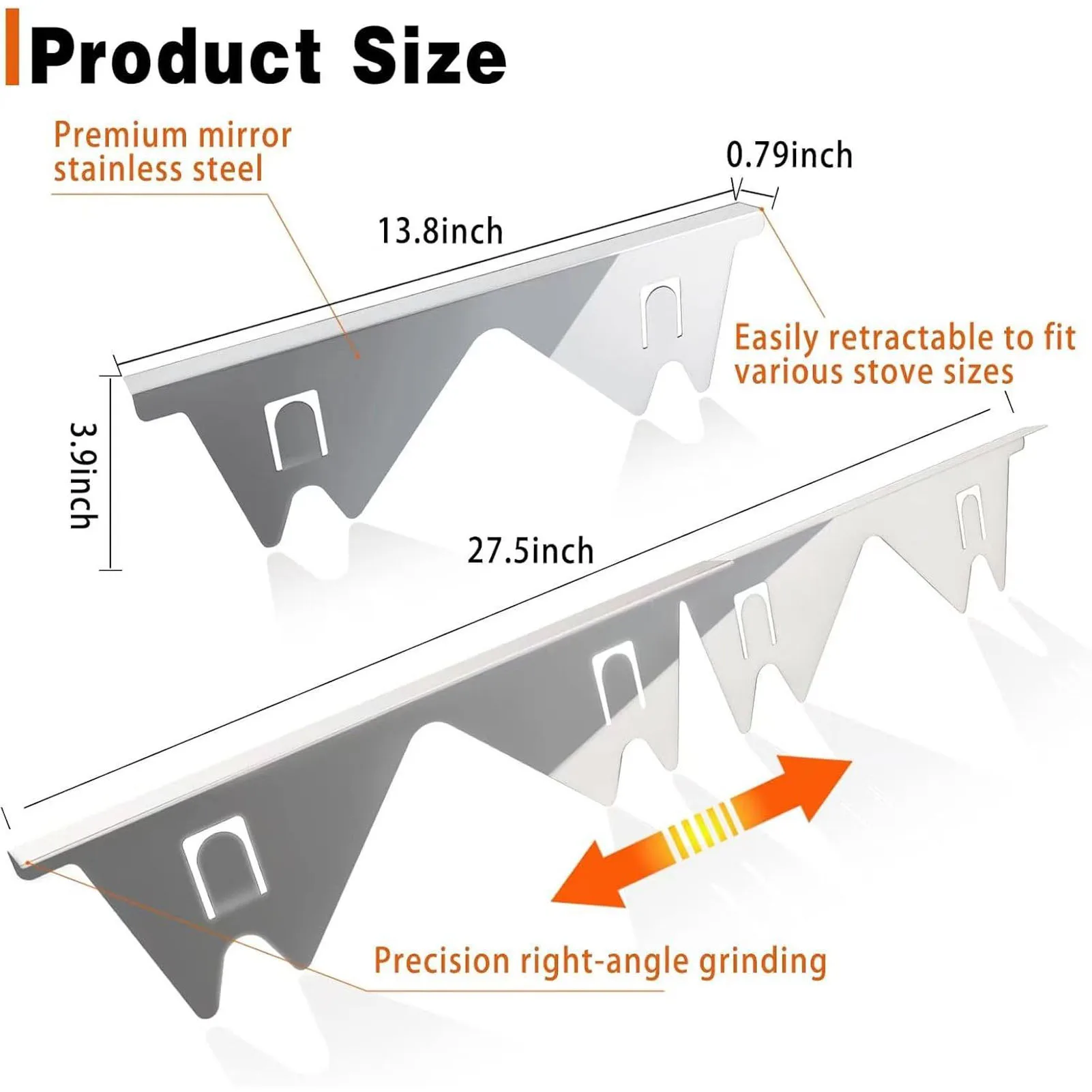 Silver Stainless Steel Adjustable Stove Gap Covers - Set of 4, Easy-to-Clean Kitchen Counter Fillers
