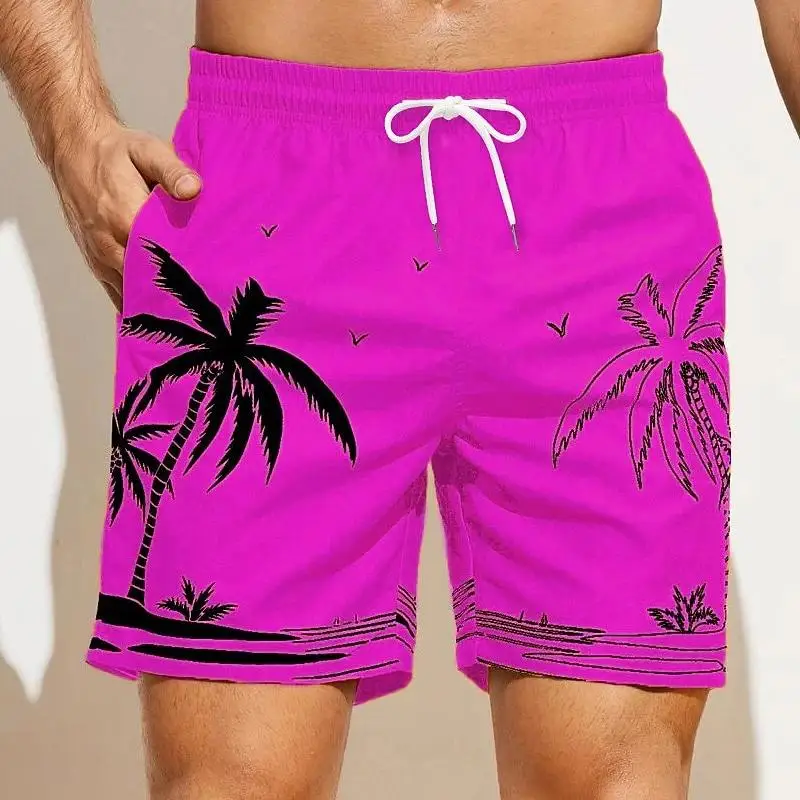 Summer Men's Shorts Quick Drying Hawaii Holiday Sports Swimming Trunks Fashion 3D Coconut Tree Print Loose Sports Shorts 2XS-5XL 3