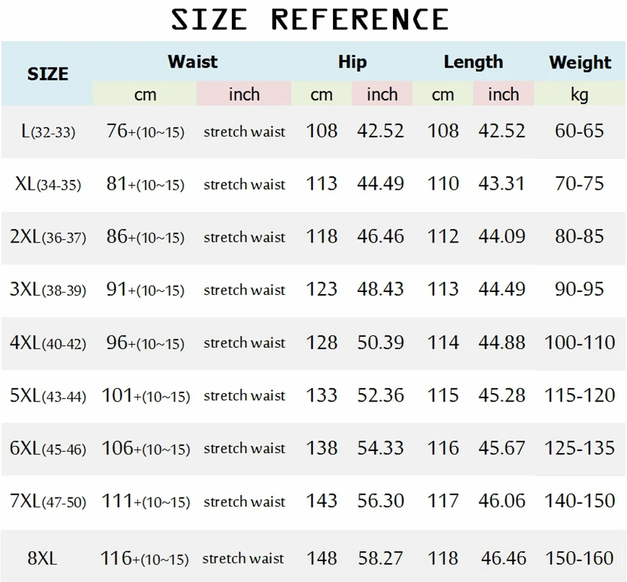 Size 32-50 Stretch Waist 