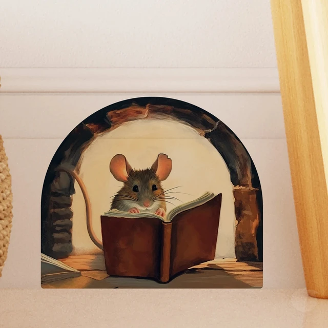 Autocollant de trou de souris personnalisé effet 3D, 1 pièce, lecture de souris blanche, branche de fleur, animal mignon, autocollant aléatoire, décoration de la maison 4