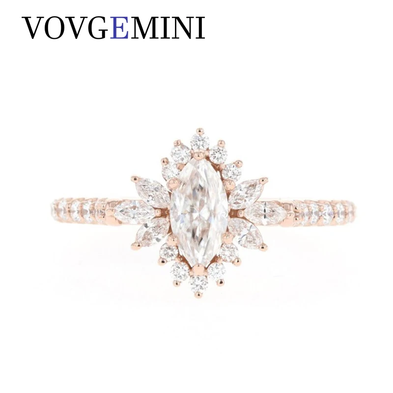 

VOVGEMINI Forever Moissanite Gold Ring 1carat 10x5mm Marquise Cut Original Pure 9k 14k Rose Gold Woman Jewelry For Wedding