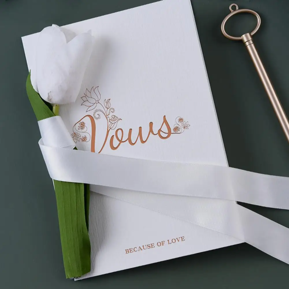 Wedding Vow Card Gold Foil Wedding Vow Book Set with Ribbon Bridal Shower His Hers Card Gift Engagement Ceremony Keepsake