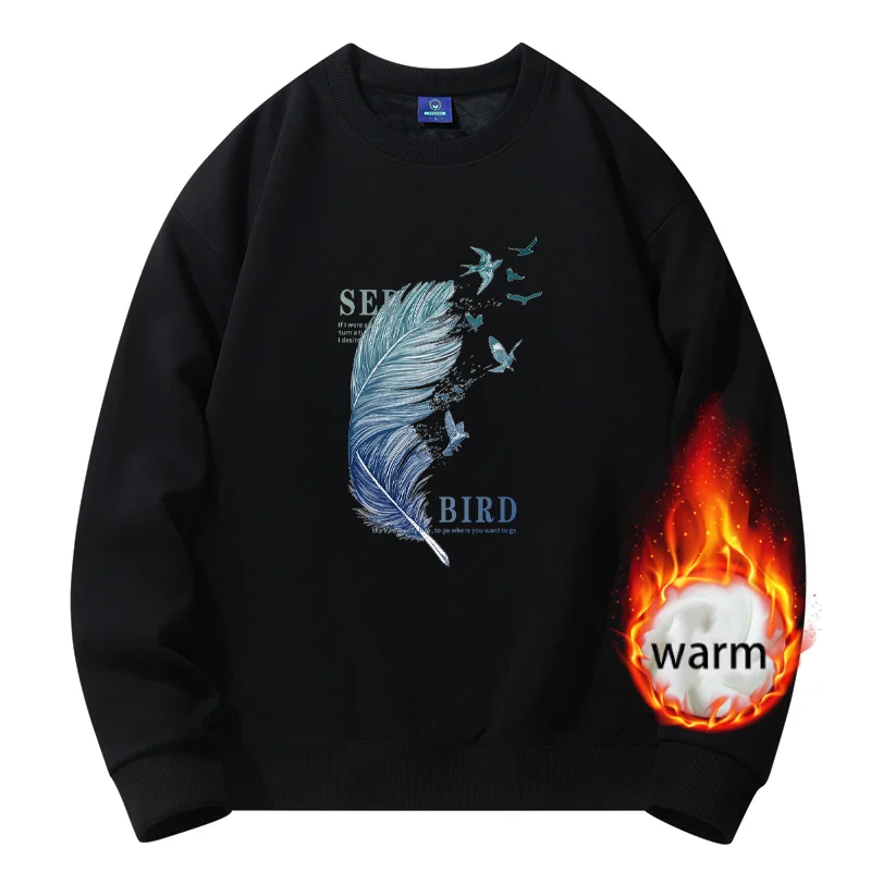 

Winter Clothes for Men Round Neck Sweater Designer Clothes Men Cotton Loose Plush Graphic Sweatshirts Harajuku Top New 2023