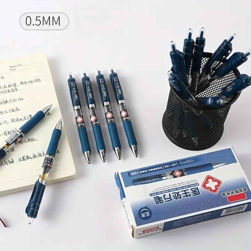 6Pcs 0.5mm Bullet Head Simple Press Type Doctor's Prescription Gel Pen Dark Blue Ink Hospital Signature Pens Stationery Supply 3