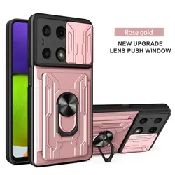 Premium Card Slot Cover with Ring - Poco M5 4G (Rose Gold)