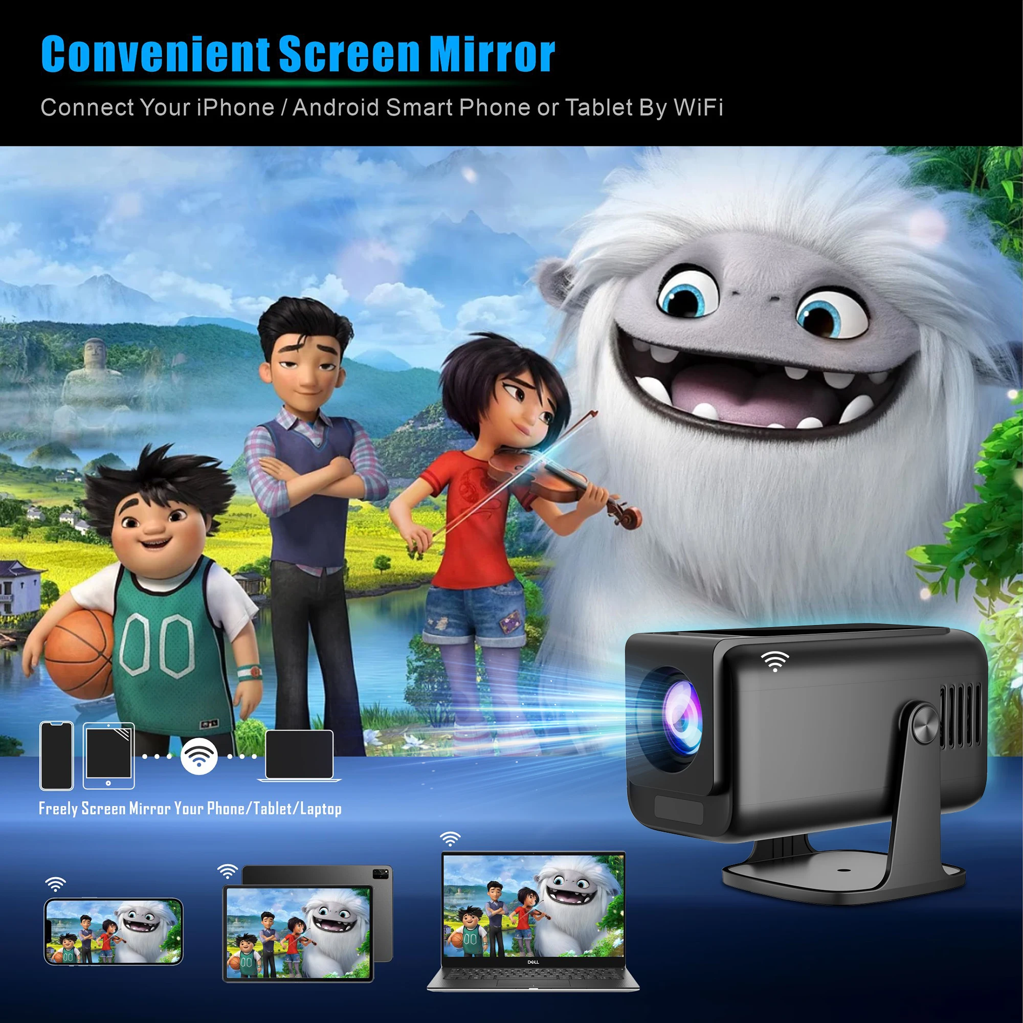 Portable Projector Salange HP320 Android 13 Smart Projector 4k 1920*1080P HD 5G WiFi BT5.0 Intelligent Control Auto Correction Video LED Proyector