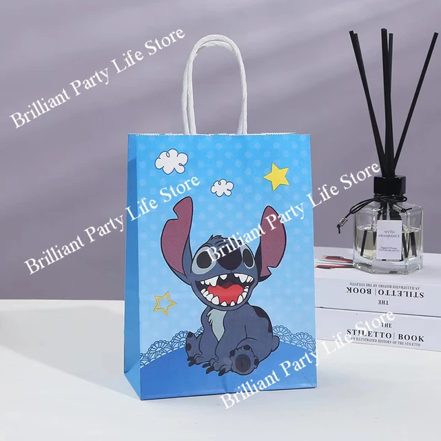 Sac Cadeau Stitch,12 pcs Stitch Sac de Bonbon,Reutilisable Sachet Papier  pour Sac Cadeau D'anniversaire D'enfants Fournitures de Décoration  Fête,avec 12 Autocollants.