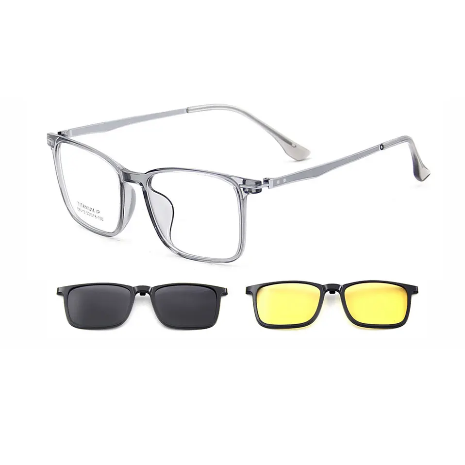 Herren 3-in-1 quadratische ultraleichte TR90 polarisierte Sonnenbrille zum Aufstecken + Nachtsicht-Titanbeinrahmen für Tag- und Nachtfahrten – Detail 6