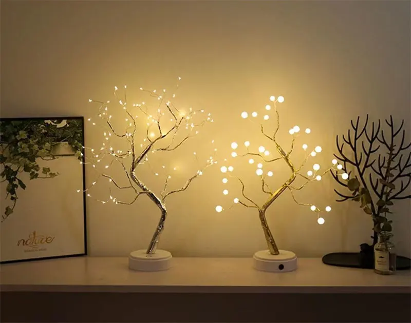 Aesthetic design LED pearl tree light home bedroom USB Night Light INS wedding event decoration novelty Copper Wire desk lamp Night Lights