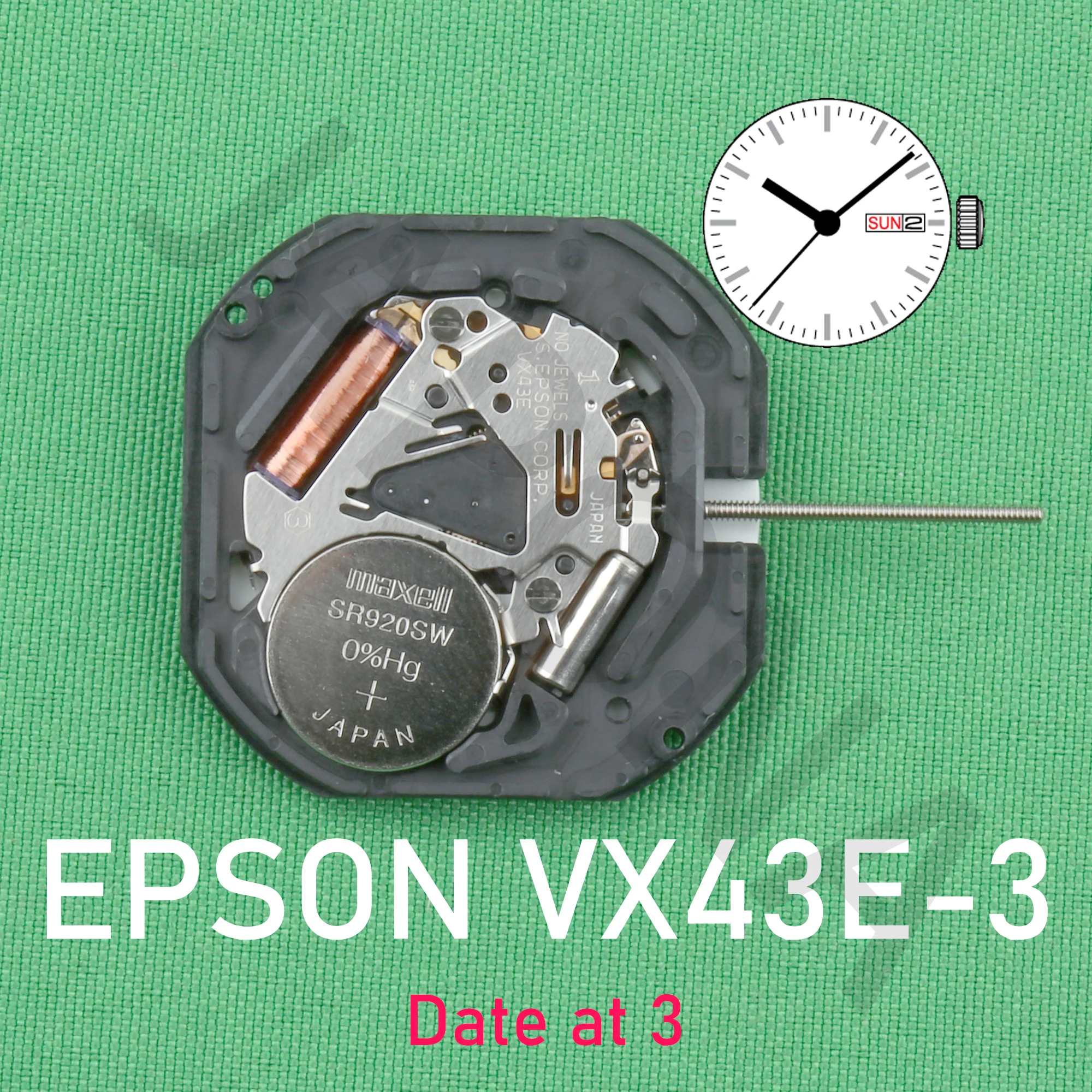 vx43 movement epson VX43E japan watch VX43E-3 with day-date display japan Spain and English mechanical watch movement,watch movement