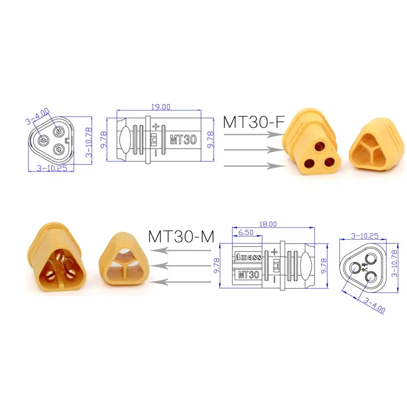5 pair AMASS MT30 2mm 3-pin Connector / Motor connector / Plug Set for RC Lipo Battery RC Model Quadcopter Multicopter 6