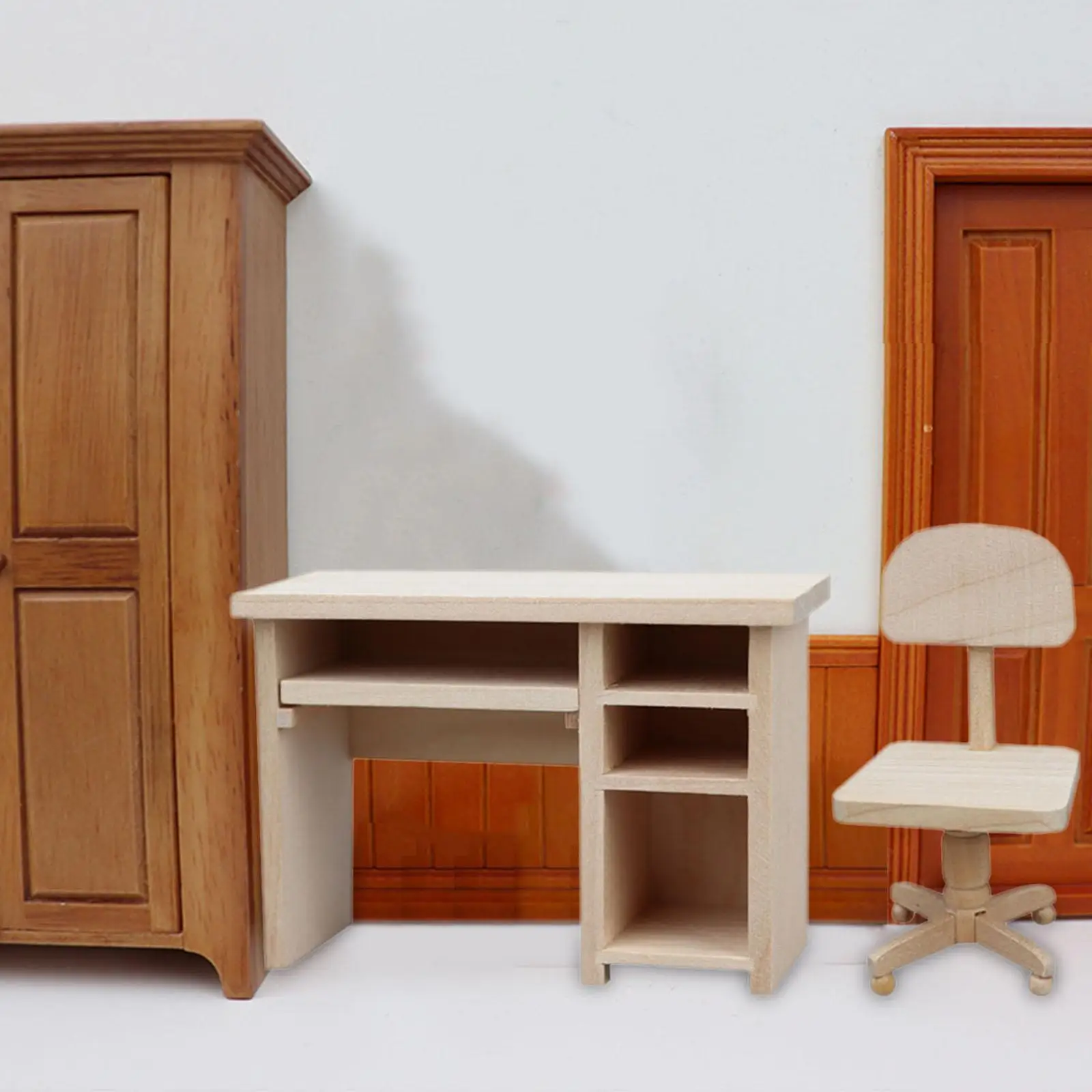 

1/12 Dollhouse Mini Office Desk and Chair Dollhouse Furniture Simulation Computer Desk and Chair Crafts Model Toy DIY Scene