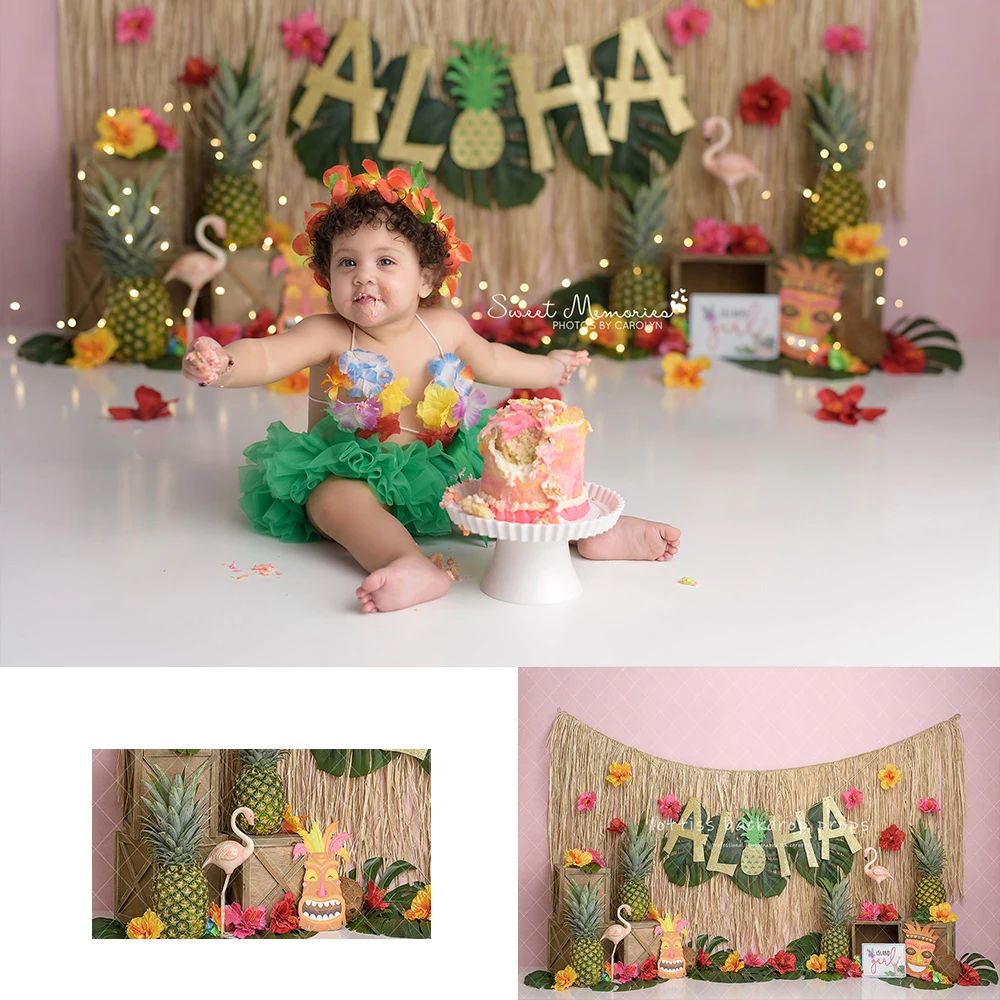 

Summer Aloha Island Backdrops Kids Baby Photography Baby Child Photocall Birthday Cake Smash Decors Palm Flamingo Backgrounds