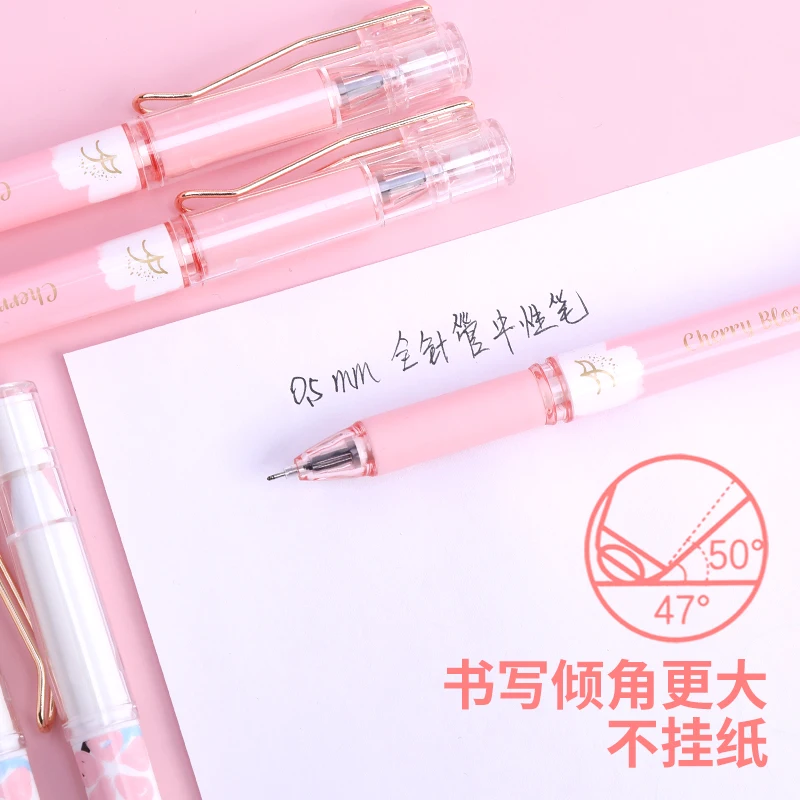 cosas baratas envio gratis kawaii pens school supplies gel pen set Japanese  Pink Cherry Blossom Season 0.5 black Gel Pens - AliExpress