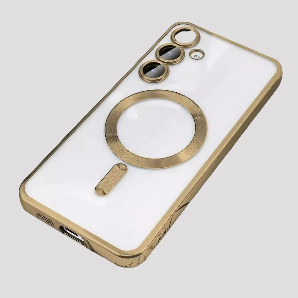 Enhanced Transparent Magnetic Phone Case with Plating Design - Soft and Durable Cover