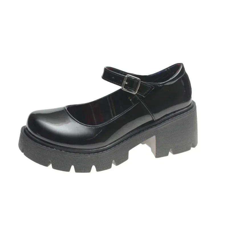 Platform Heels Mary Jane Shoes Simple Lolita Black Platform Heeled Shoes Student College Sweet Medium Heel Women Single Shoes 6