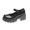 Platform Heels Mary Jane Shoes Simple Lolita Black Platform Heeled Shoes Student College Sweet Medium Heel Women Single Shoes 6