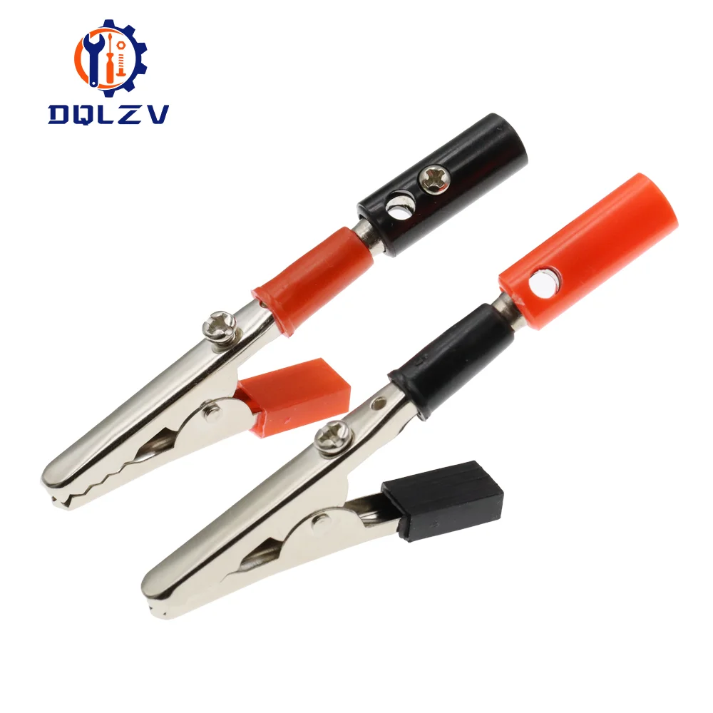 10PCS 50mm Plastic Handle Test Probe Metal Alligator Clips Connector Connect Socket Plug for Battery 4MM Banana Plug alligator clips test probes test clip test hooks clips test leads alligator clip adapter
