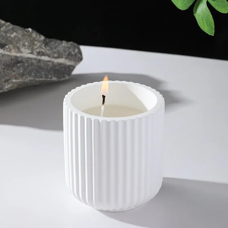 DIY Aromatherapy Candle Cup Mold Simple Stripe Gypsum Cement Resin Silicone Mold Candle Holder Decoration Jewelry Storage Box
