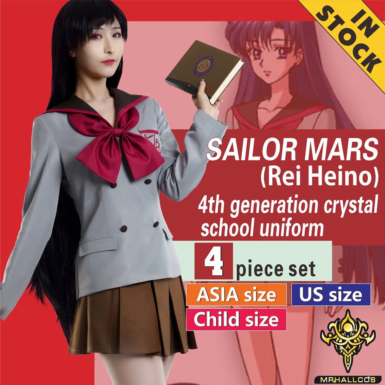 Mrhallcos Anime Cosplay Sailor Mars Rei Hino Moon Crystal School Unifits Costume Halloween Jk Party Kid Adult Women Plus