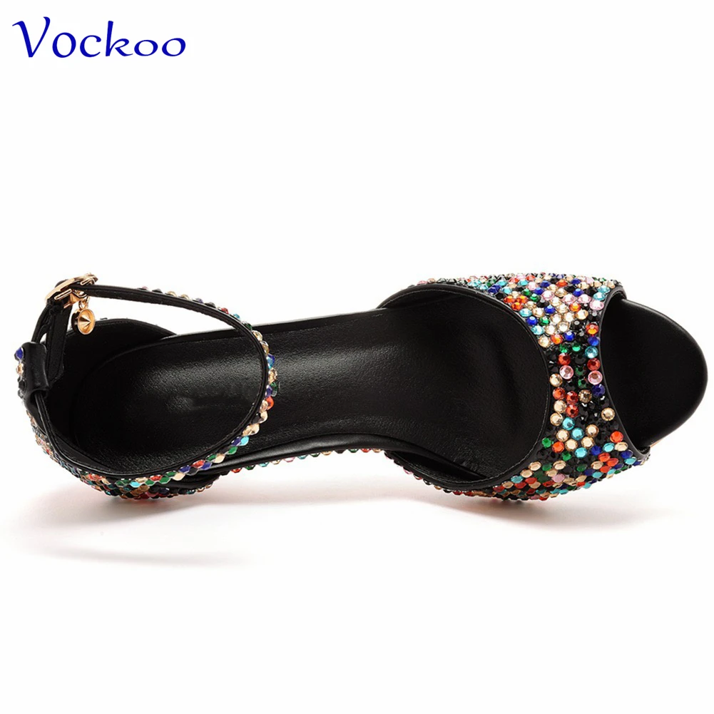 2024 New Fashion Sexy Style in Rainbow Color High Quality Mature Italian Women Shoes with Shinning Crystal for Party