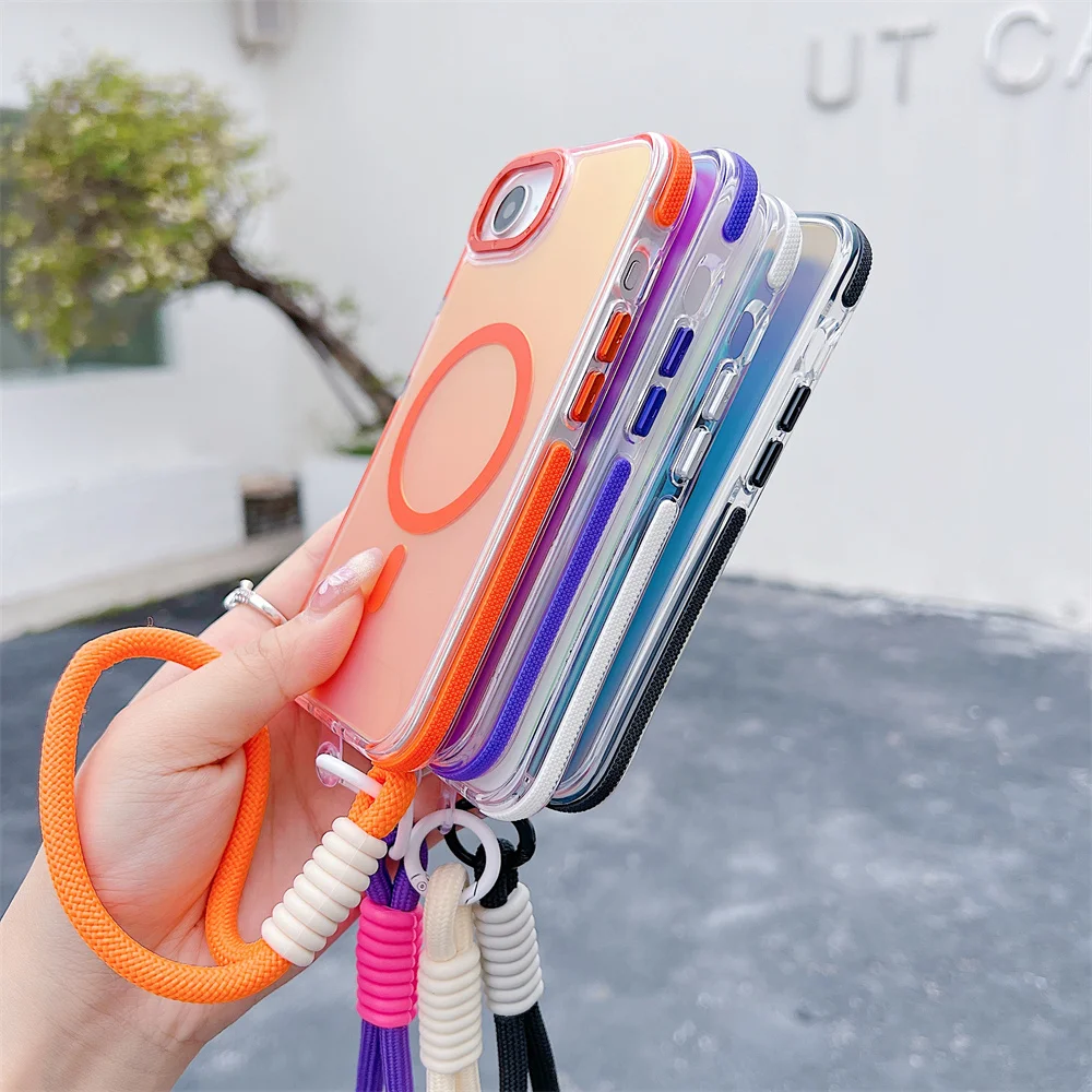 Laser Gradient Magnetic Shockproof Case with Fashion Wristband Lanyard